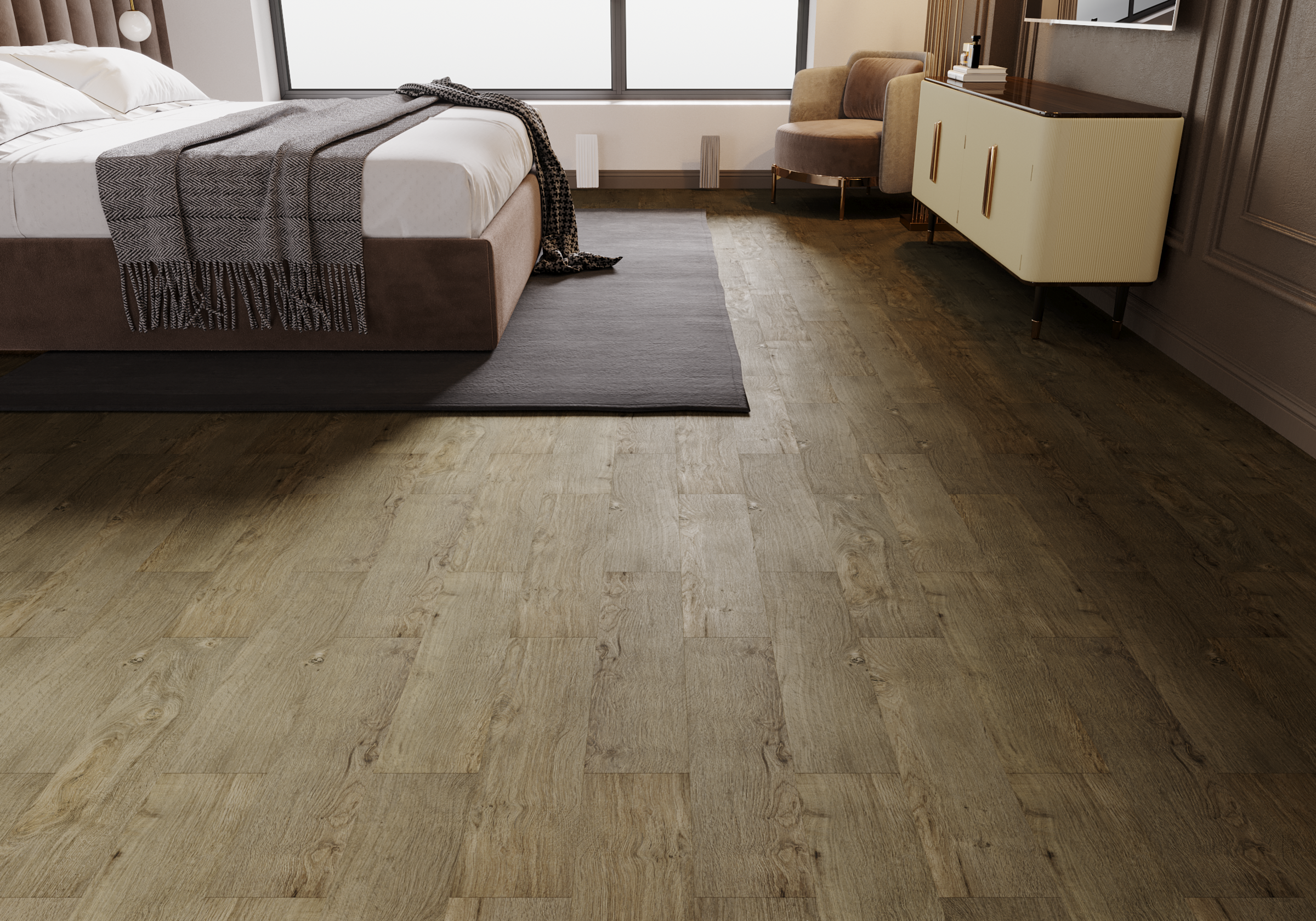 Кварцвиниловый SPC ламинат Art East Art Stone Optima Дуб Амурский APT 35-14 900×150×3,5 фото в интерьере